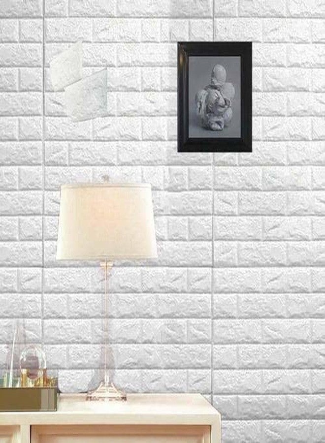 SOJITRA 3D Brick Wallpaper PE Foam self Adhesive Brick Design Wall Stickers/DIY Wallpaper for Home Hotel Living Room Bedroom Cafe Deco (White Wallpaper, 1) - Image 2